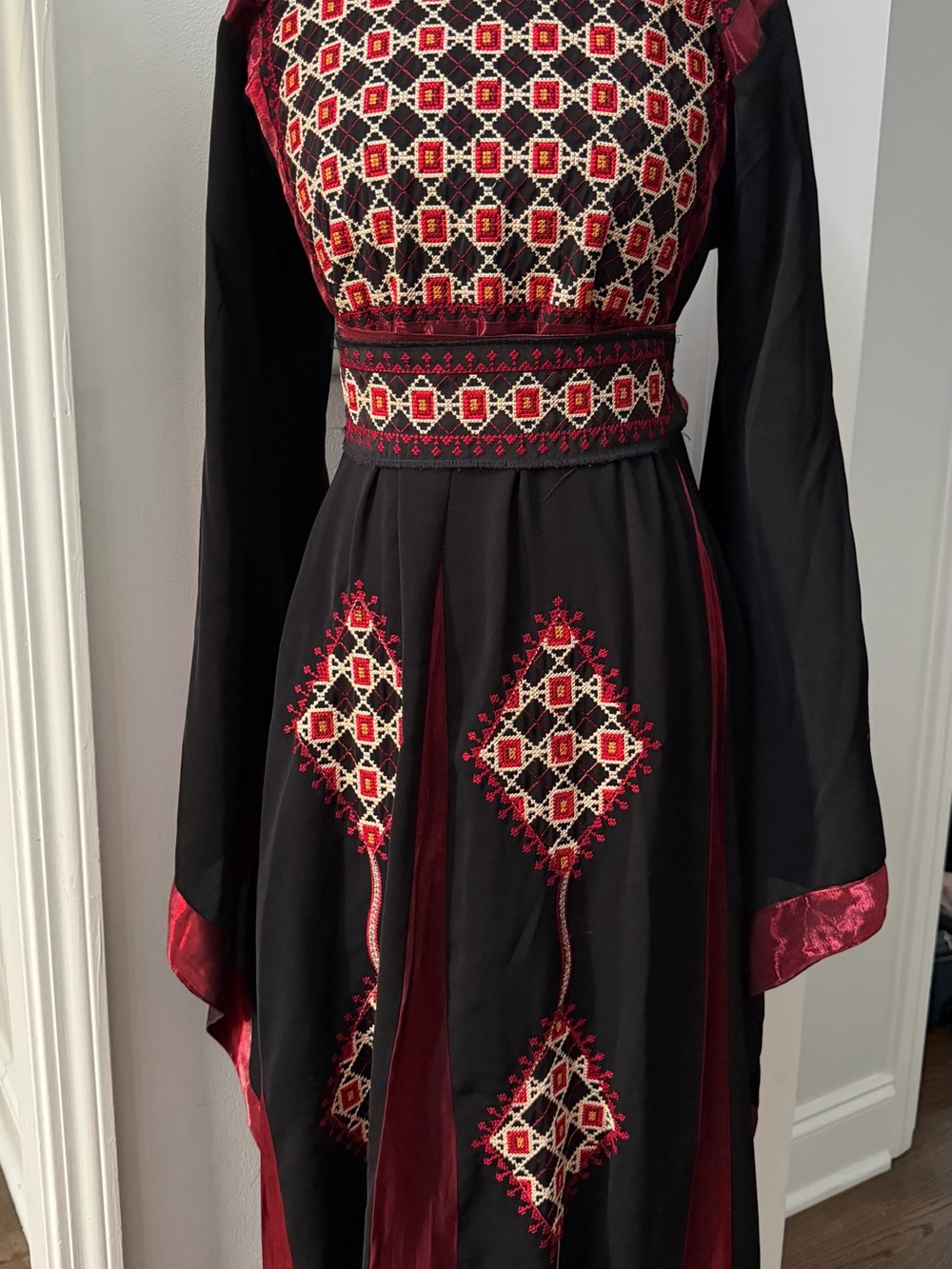 Palestinian thobe Black and Red Embroidered traditional Dress